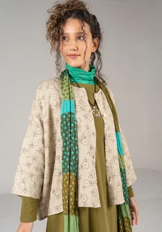 “Bodil” woven linen blouse - dark natural/patterned