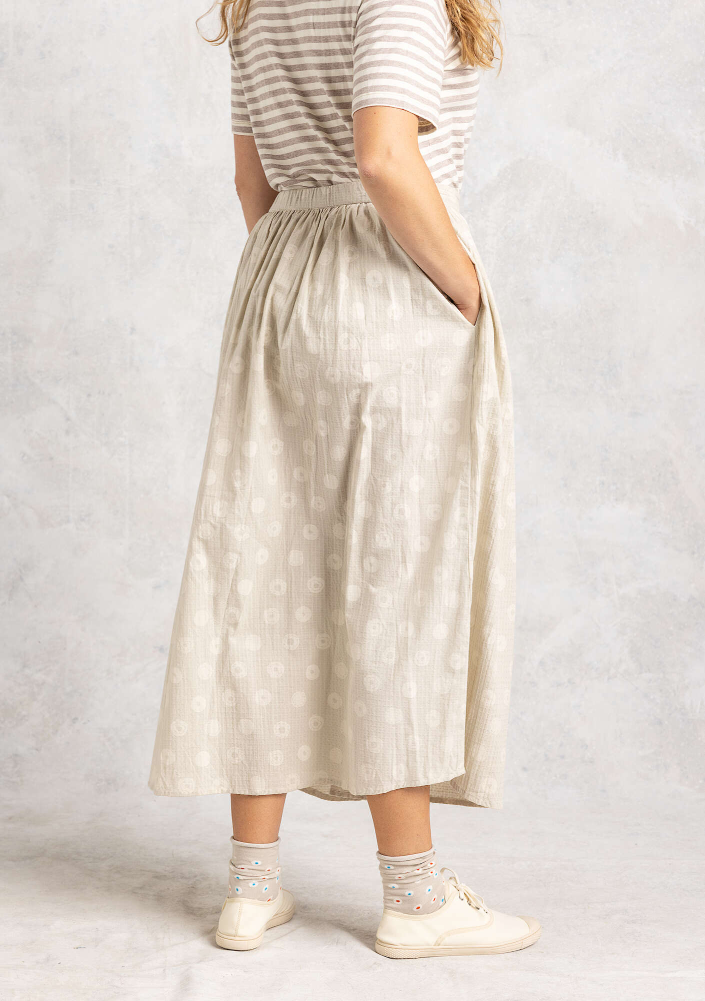 “Hilda” woven organic cotton skirt natural/patterned