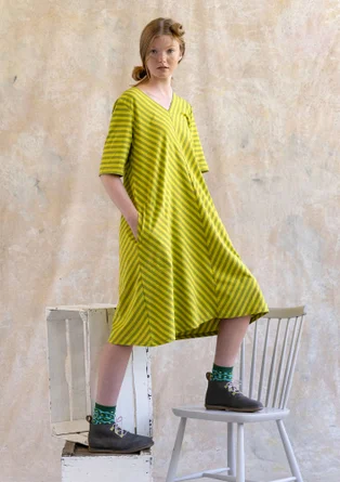 Robe basique rayée en coton biologique - asperge/vert lime