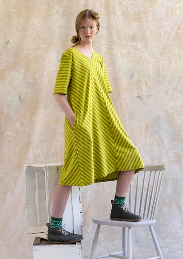 Robe basique rayée en coton biologique - asperge/vert lime