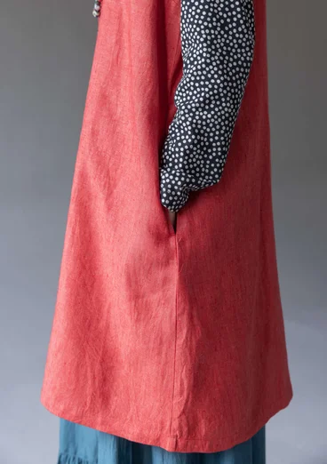 “Sylvi” sleeveless, striped/solid-colour linen dress - chilli