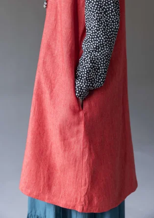 “Sylvi” sleeveless, striped/solid-colour linen dress - chilli