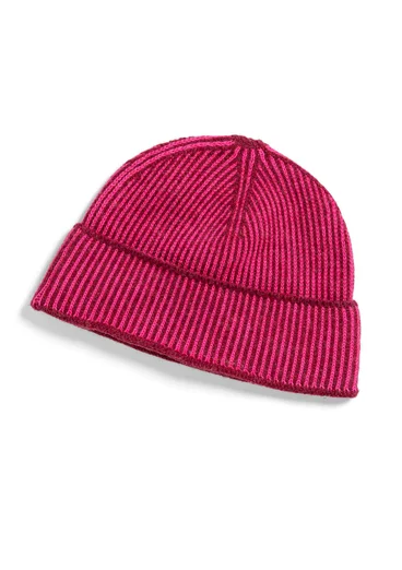 Beanie made of lambswool/organic and recycled cotton - red cabbage/cerise