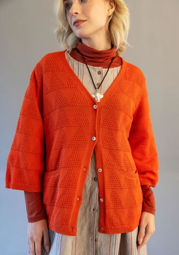 Organic cotton textured-knit cardigan - chilli