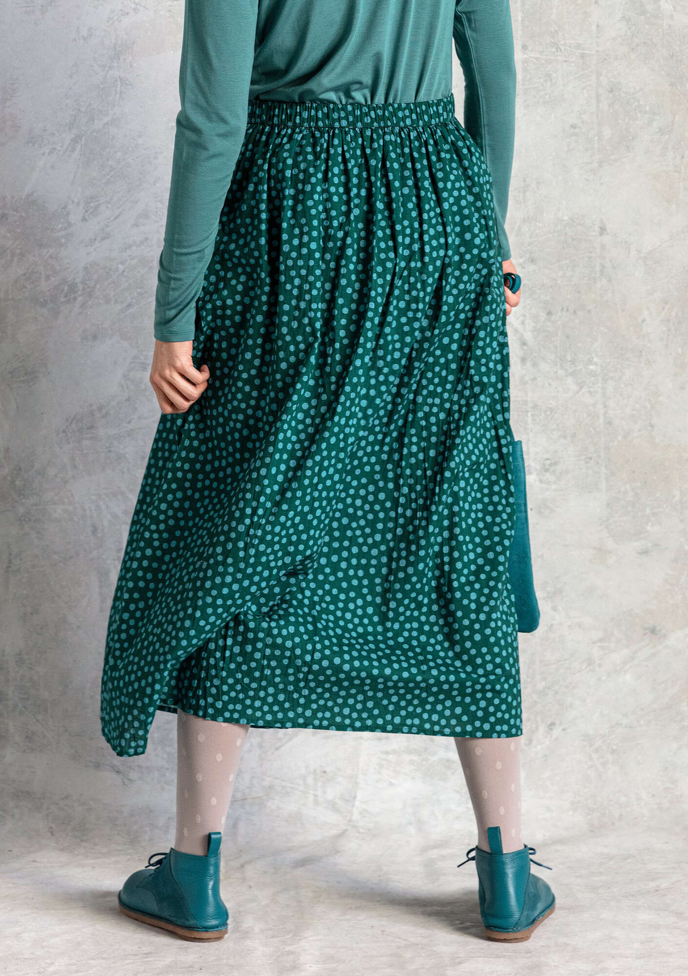 Vävd kjol  Alice  i ekologisk bomull mörkgrön/mönstrad thumbnail