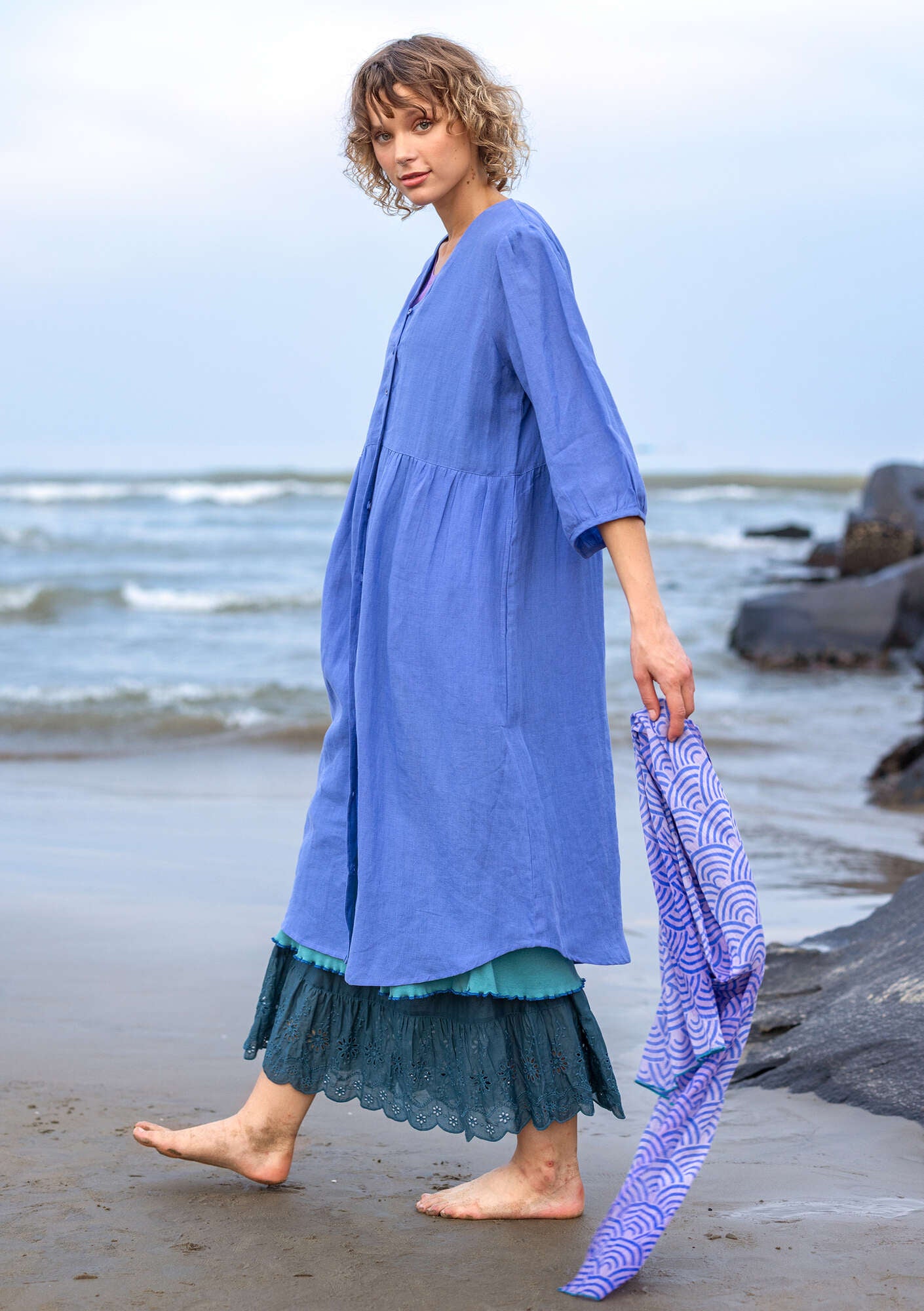 linen dress with lace Linen Long Dress BOHO/ Hippie Dress Laced Milky White / XXL
