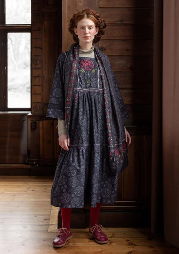 “Kamelia” woven dress in organic cotton/silk - black