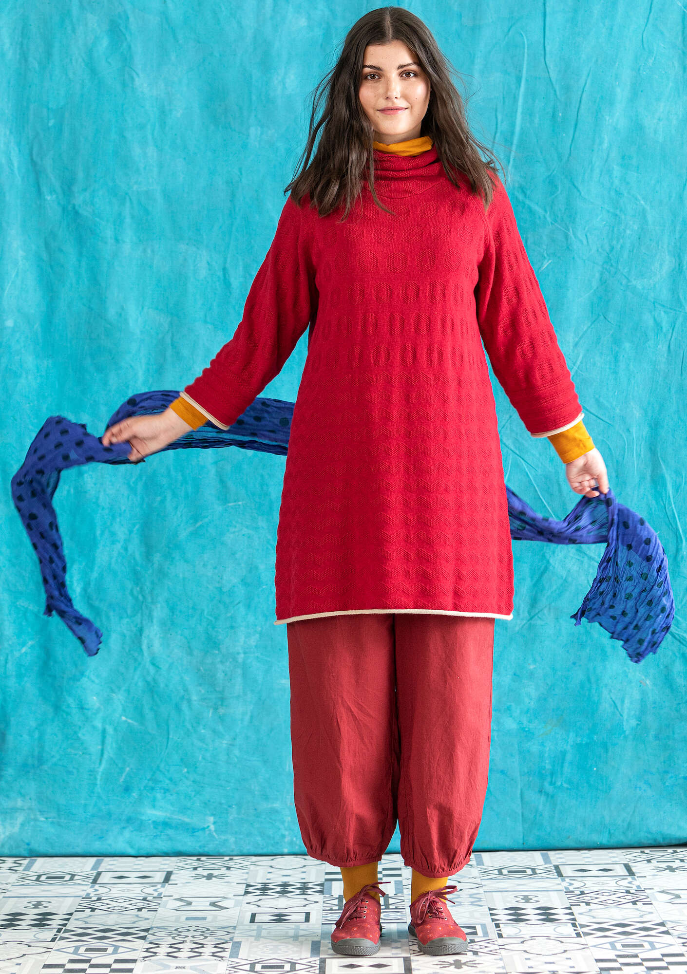 Tunic in a soft knit fabric  tomato