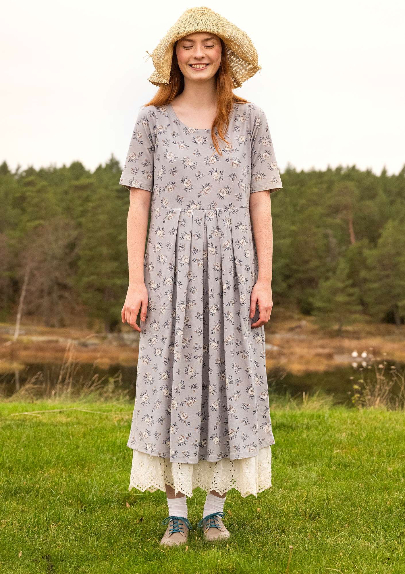 “Sofia” jersey dress in organic cotton/modal heron thumbnail