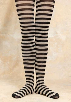 Striped organic cotton tights - black/natural