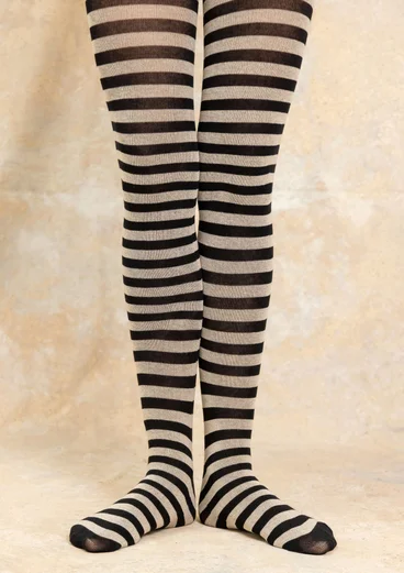 Striped organic cotton tights - black/natural