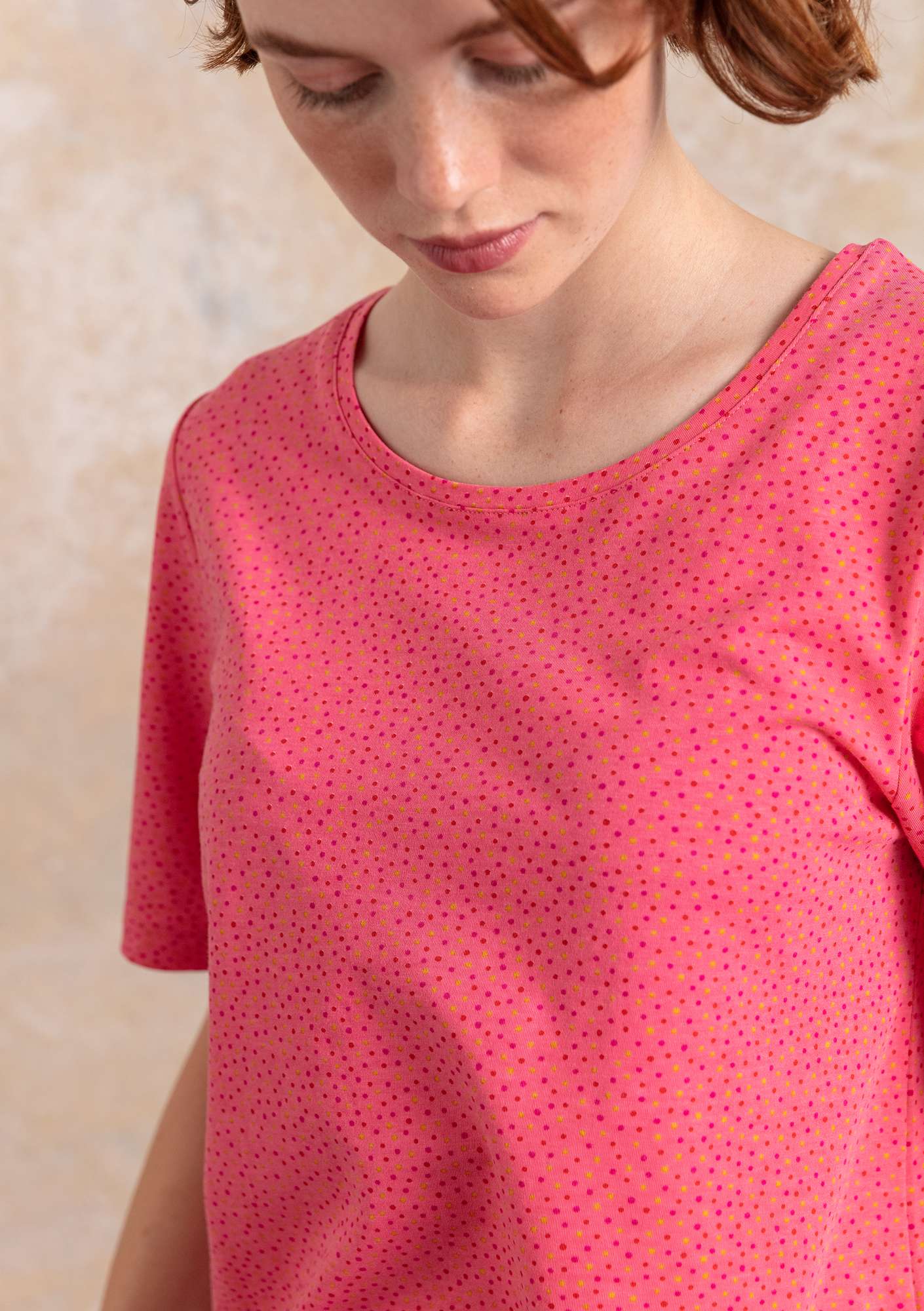 “Iliana” T-shirt in organic cotton/spandex flamingo/patterned thumbnail