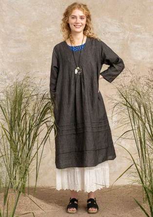 Woven linen dress - black