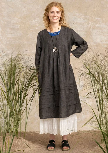 Woven linen dress - black