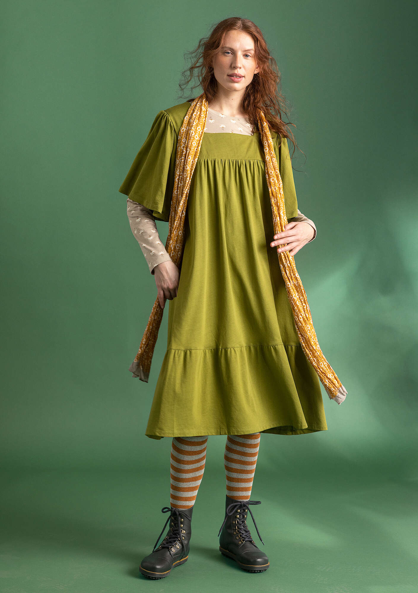 Cotton/modal jersey dress moss green