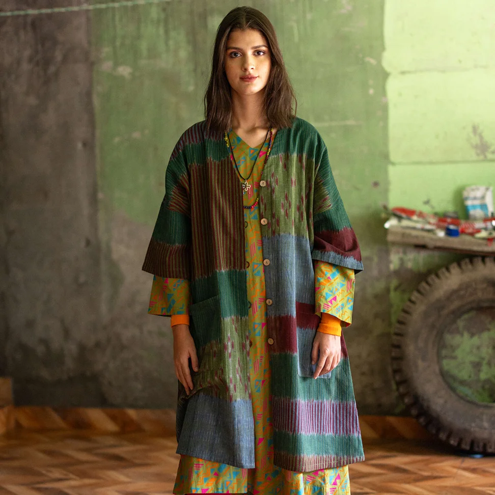 Webkleid „Hyderabad“ aus Bio-Baumwolle - avocado