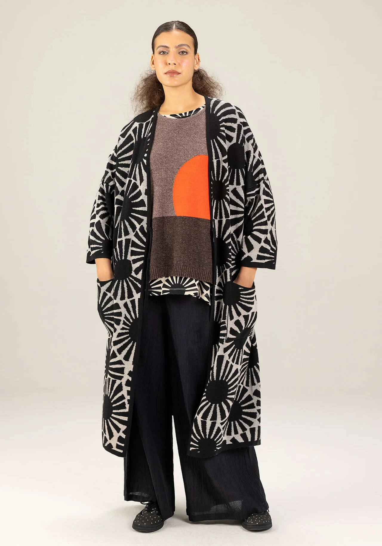 Long gilet "Midori" en coton biologique - noir