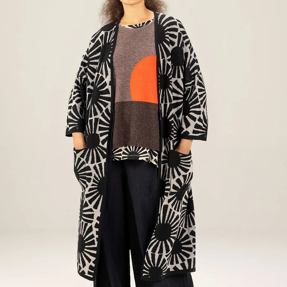 Long gilet "Midori" en coton biologique - noir