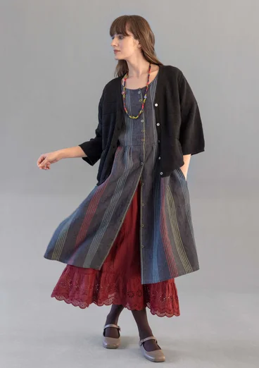 Gestreiftes oder einfarbiges Knopfleistenkleid „Sylvi“ aus Leinen - schwarz-gestreift