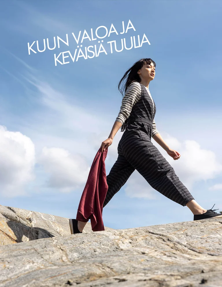 A woman wearing a jumpsuit from Gudrun Sjödén. 