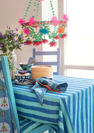 “Långrand” tablecloth in organic cotton - flax blue