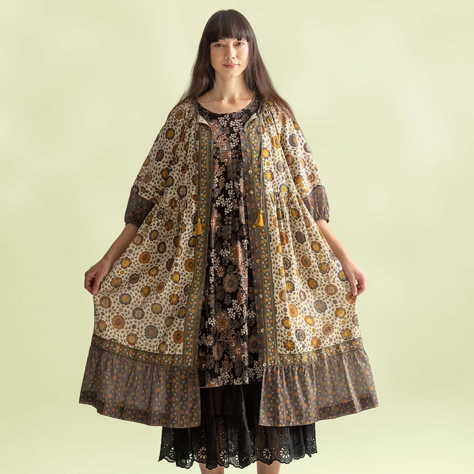 “Suzani” woven dress in organic cotton - natural