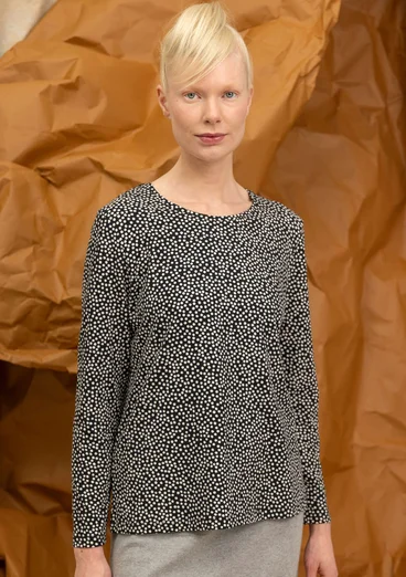 “Ebba” dotted/solid-colour cotton/elastane jersey top - black/patterned