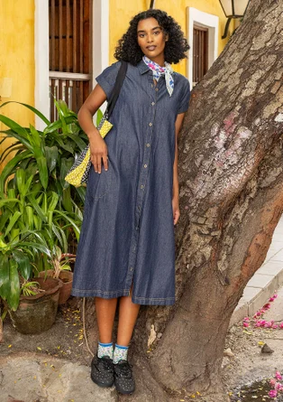 Webkleid „Ines“ aus Bio-Baumwolle - dunkelindigo