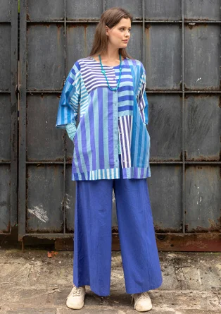 Blouse tissée "Cherai" en coton biologique - bleu océan