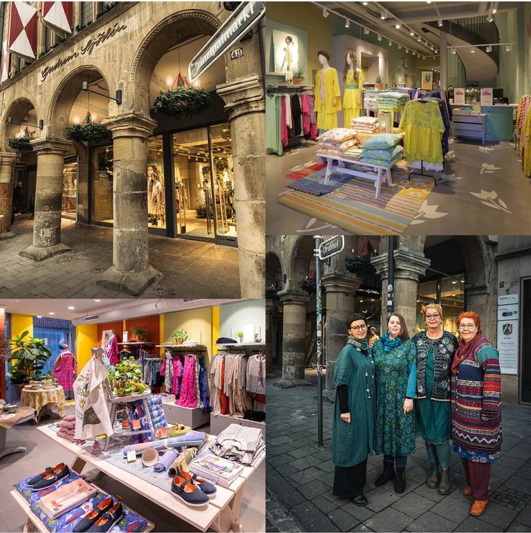 A collage of pictures from Gudrun Sjödén’s store in Münster.