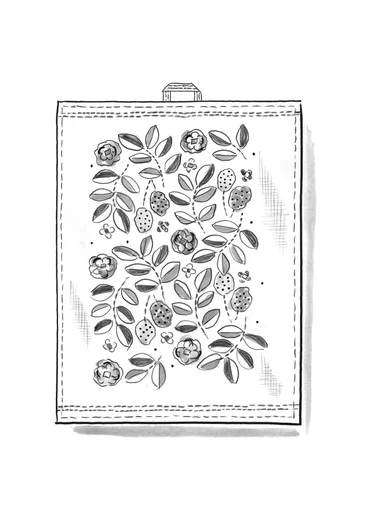  “Tulsi” block-printed kitchen towel in organic cotton - vanilla