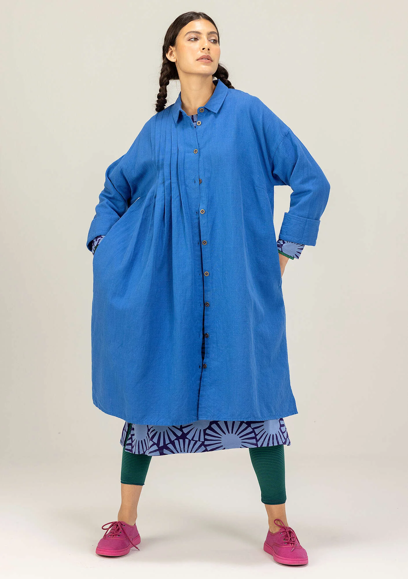 Robe tissée "Hinata" en coton biologique/lin - azuré