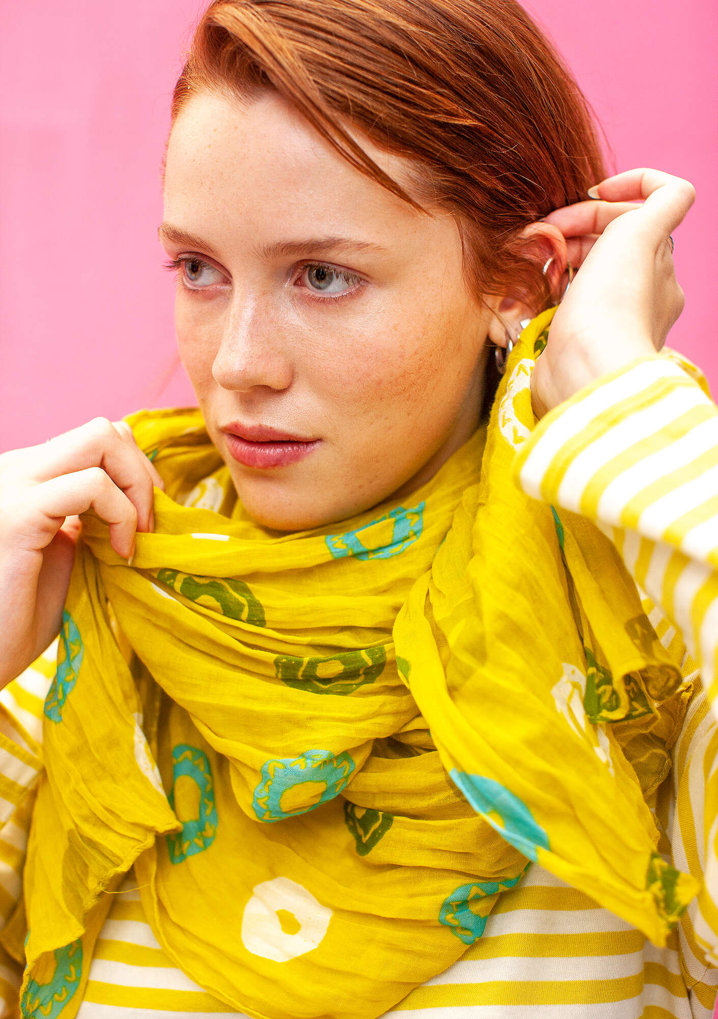 “Hilda” shawl in organic cotton dijon thumbnail