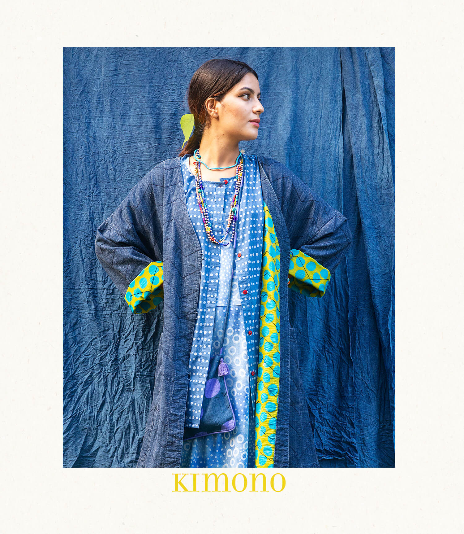 “Kimono” organic cotton/linen quilted coat