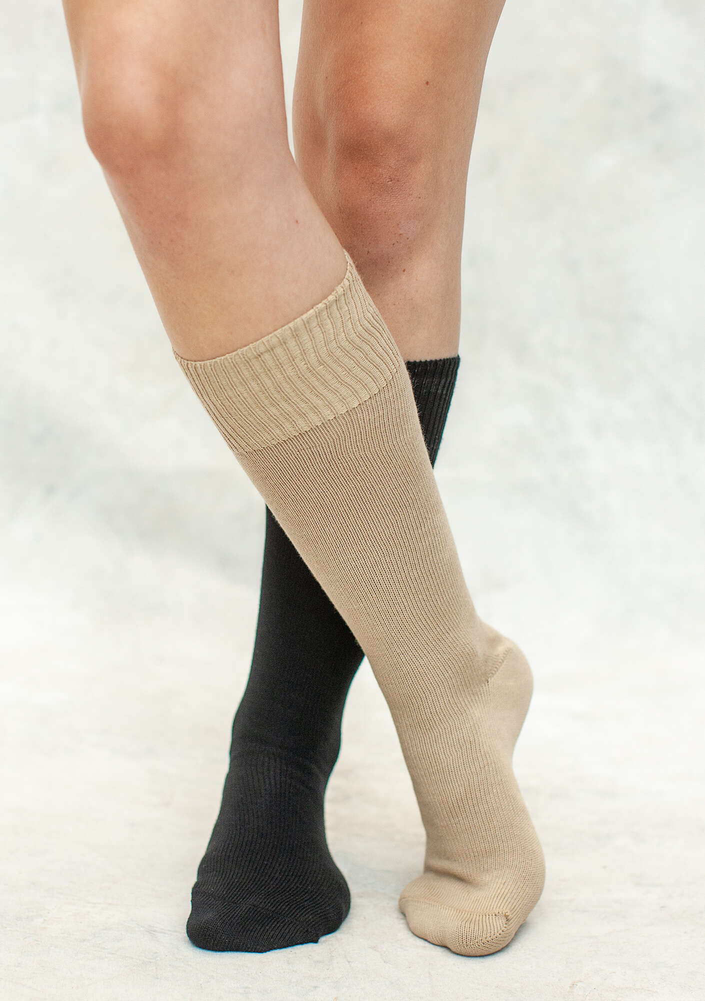 Solid-colour organic cotton knee-highs dark natural melange thumbnail
