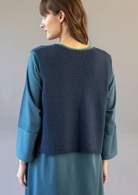 Knitted organic cotton/wool waistcoat - Pacific blue