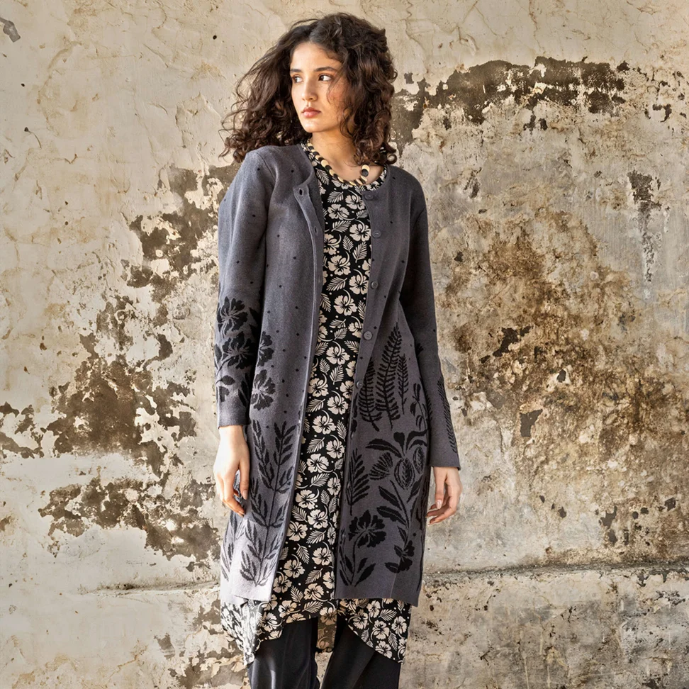 “Dawn” long cardigan in ramie/recycled cotton - ash grey