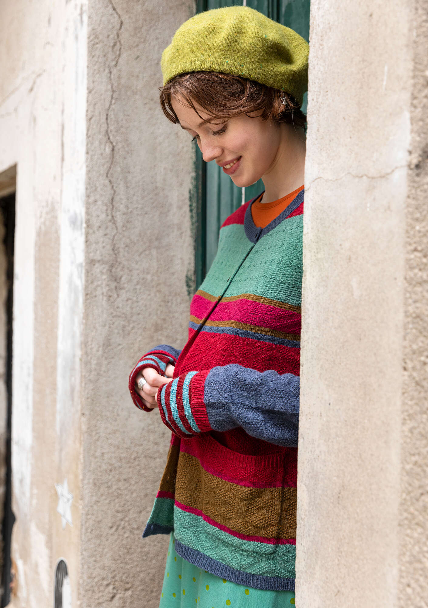 Lambswool/recycled polyamide cardigan multicoloured/striped