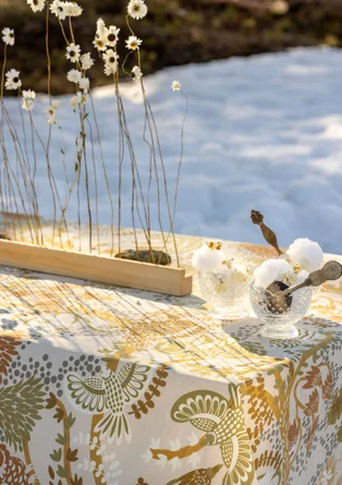 “Alaska Forest” tablecloth in organic cotton - eggshell