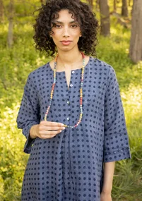 Woven “Asta” dress in linen - mist blue/patterned