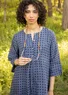 Woven “Asta” dress in linen (mist blue/patterned XS)