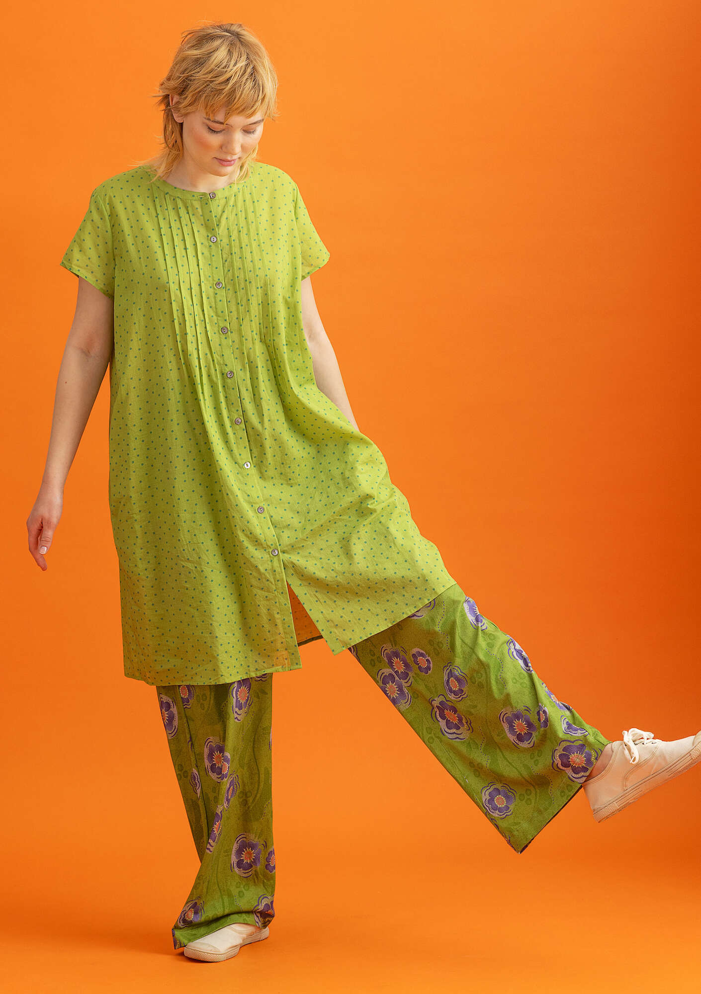 Geweven jurk kiwi/patterned