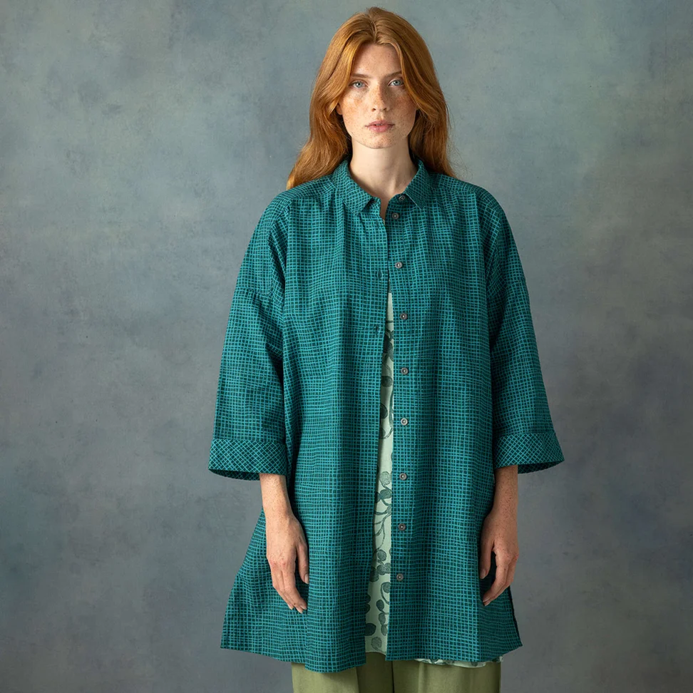 “Pavement” woven cotton shirt tunic - rainforest green