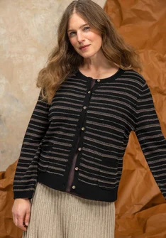 “Wilma” striped, dotted and solid-colour lambswool cardigan - black/striped