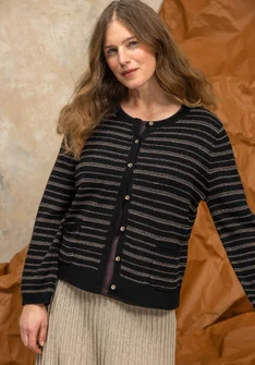 “Wilma” striped, dotted and solid-colour lambswool cardigan - black/striped