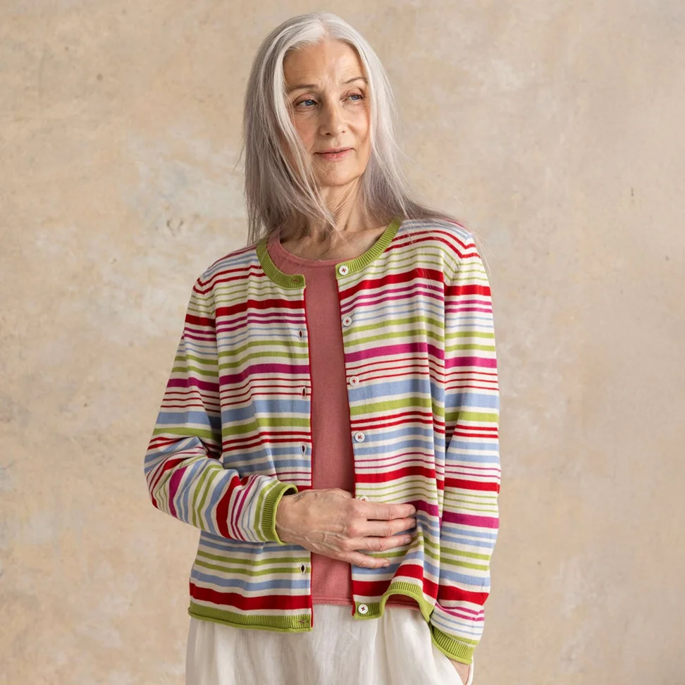 “Esme” cardigan in organic/recycled cotton - multicoloured/striped