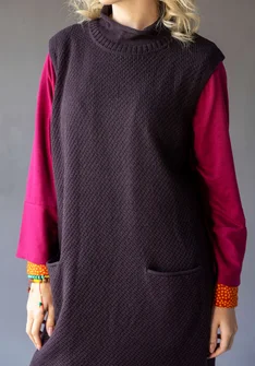 Strukturstricktunika aus Bio-Baumwolle/Wolle - dunkelaubergine