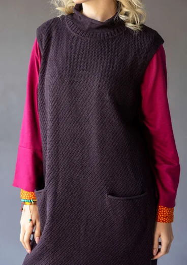 Strukturstricktunika aus Bio-Baumwolle/Wolle - dunkelaubergine