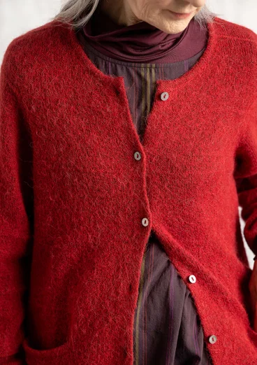 Strickjacke aus Alpakawollgemisch - papageienrott-melange