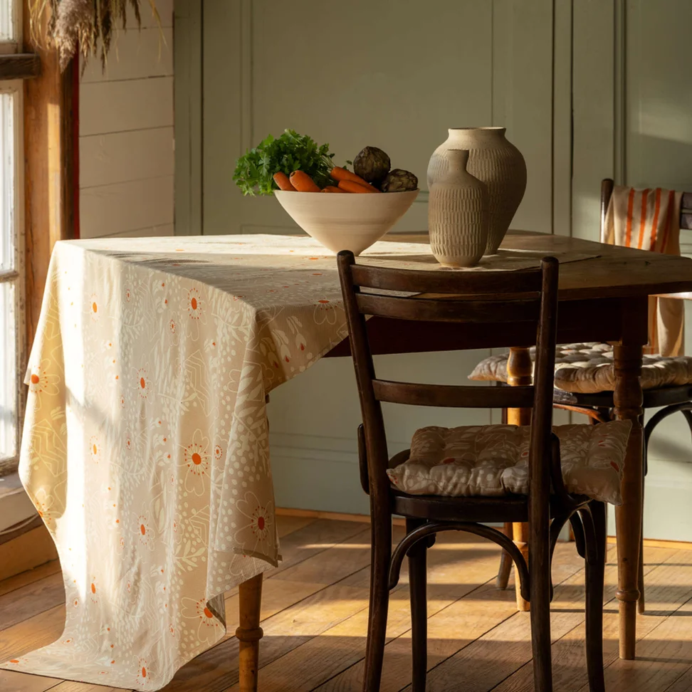 “Nemorosa” patterned organic cotton tablecloth - sandstone